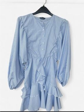 Simple Blue Gingham Ruffle Midi Dress - Simple